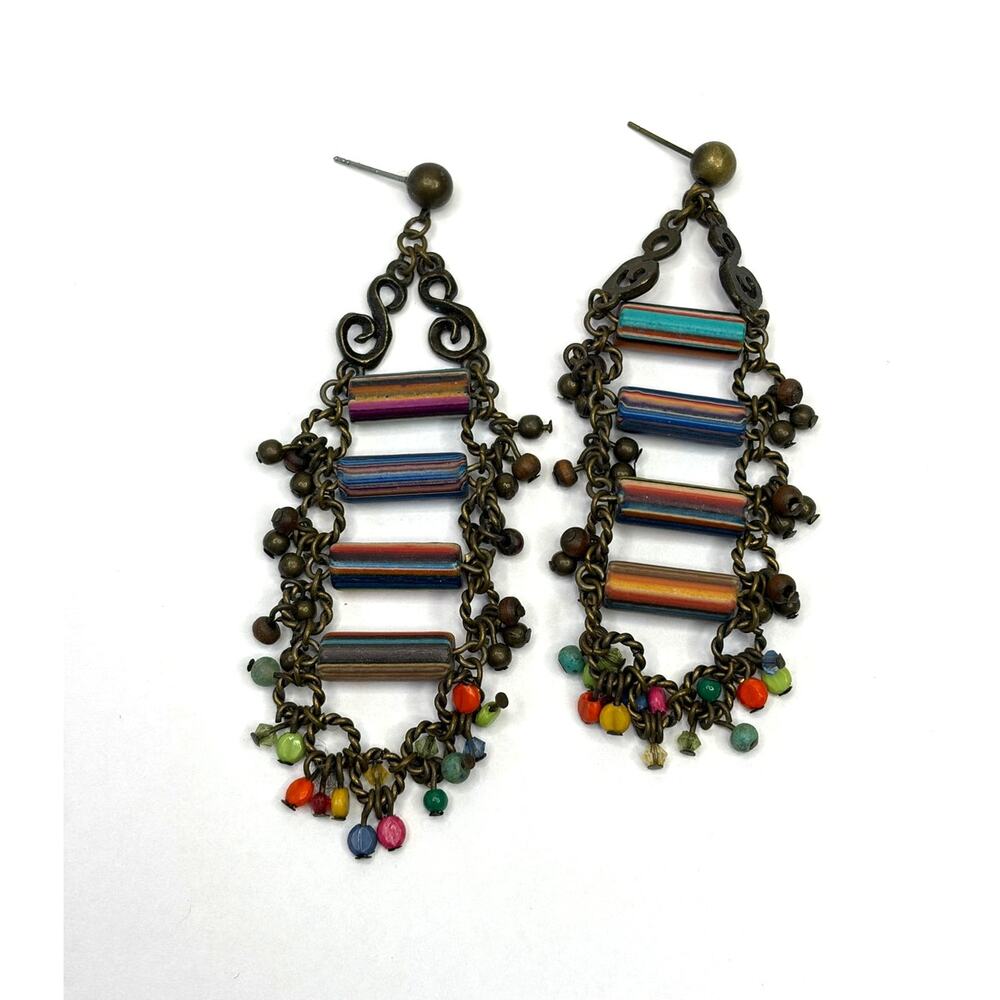 Colorful Tiered Boho Dangle Earrings Beaded Pierced Ear Indie Hippie